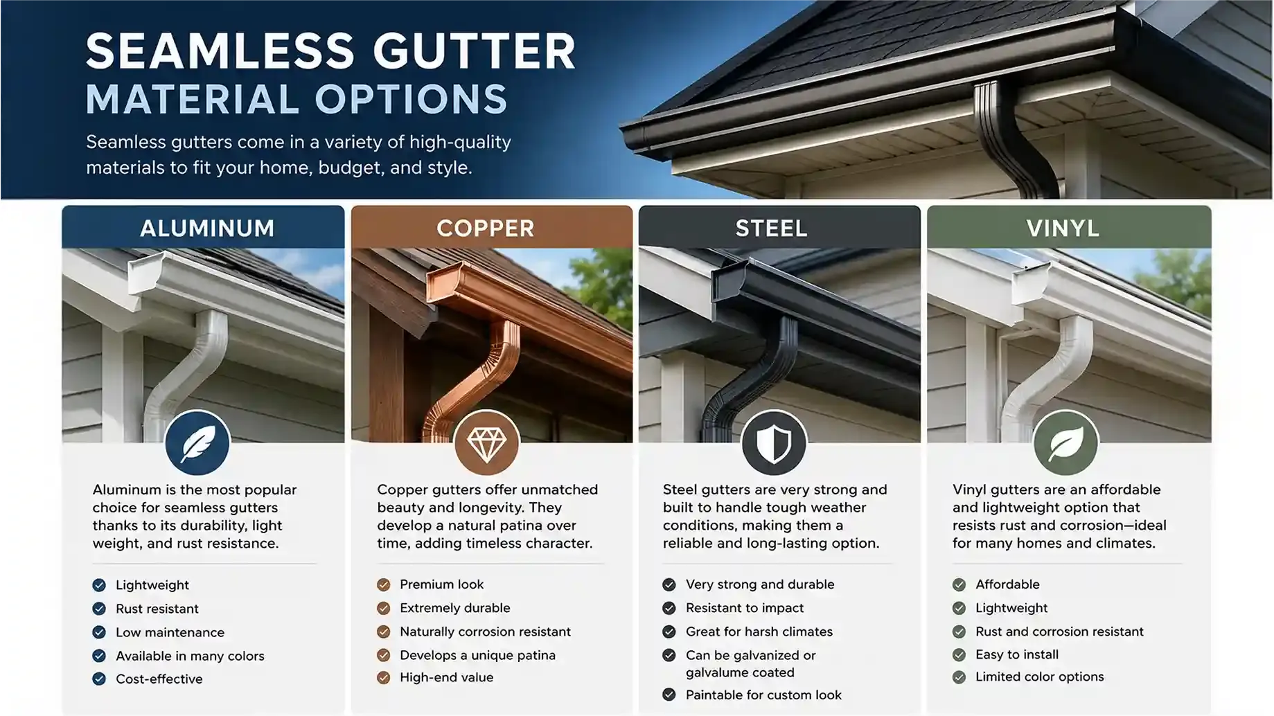 Comparison of Materials for Seamless Gutters in Brandon, Florida Comparison of Materials for Seamless Gutters in Brandon, Florida